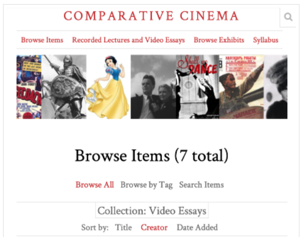 Omeka website Home page for Comparative Cinema