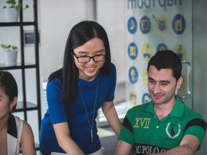 Two students working on something together