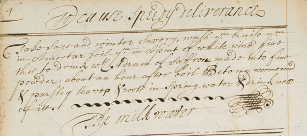 Medical treatment "recipe" written in seventeenth-century handwriting